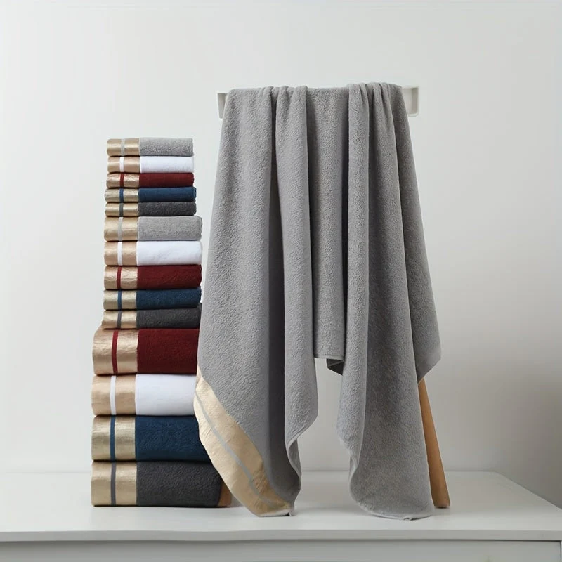 Euroselle Luxurious 100% Cotton Towel Set With Gold-Striped Pattern