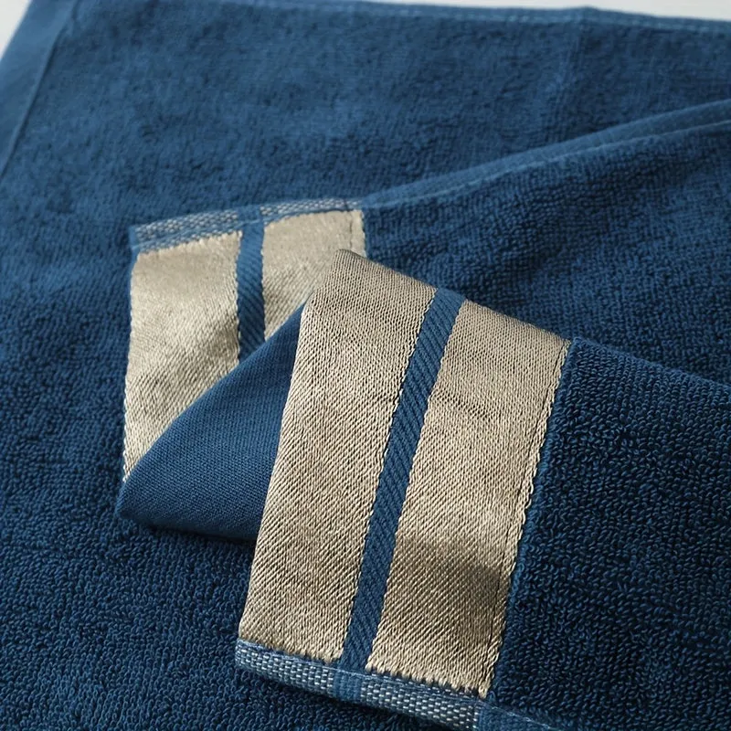 Euroselle Luxurious 100% Cotton Towel Set With Gold-Striped Pattern