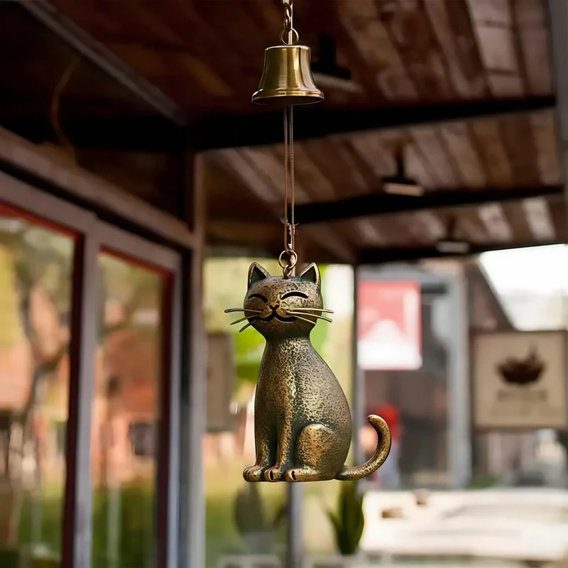 Euroselle Handcrafted Copper Cat Wind Chime For Tranquil Home Ambiance