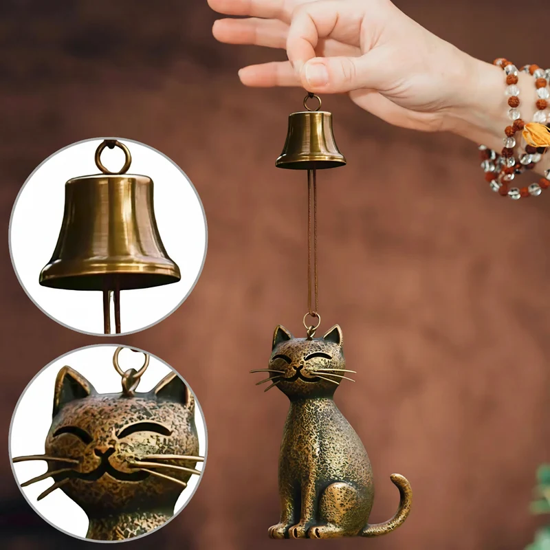 Euroselle Handcrafted Copper Cat Wind Chime For Tranquil Home Ambiance