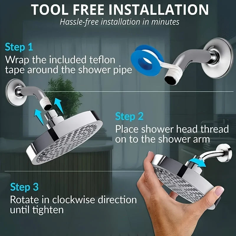 Euroselle Rain Shower Head Premium 1pc With Anti-Clog Nozzles And Adjustable Angles