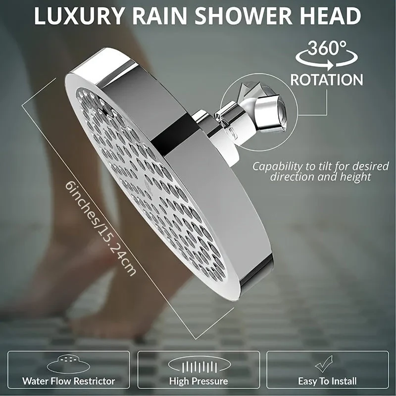 Euroselle Rain Shower Head Premium 1pc With Anti-Clog Nozzles And Adjustable Angles