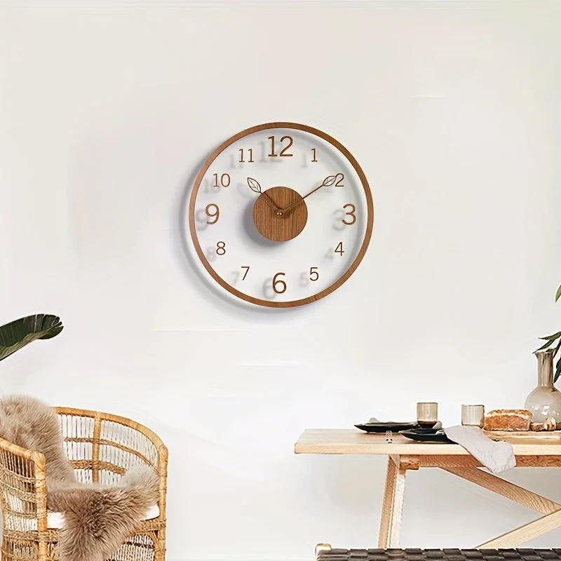 Euroselle Minimalist Floating Wall Clock With Leaf Hand Design