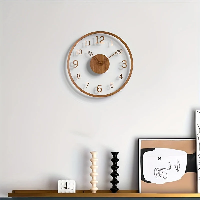 Euroselle Minimalist Floating Wall Clock With Leaf Hand Design