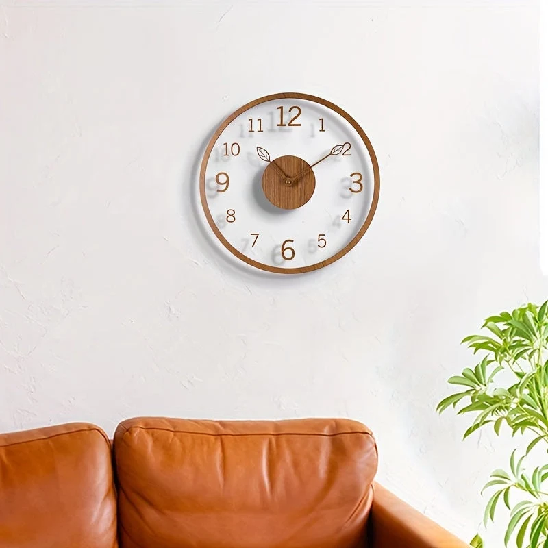Euroselle Minimalist Floating Wall Clock With Leaf Hand Design