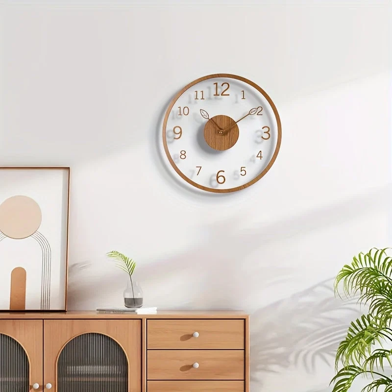 Euroselle Minimalist Floating Wall Clock With Leaf Hand Design