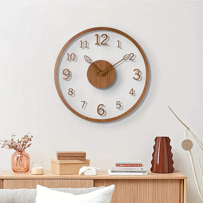 Euroselle Minimalist Floating Wall Clock With Leaf Hand Design