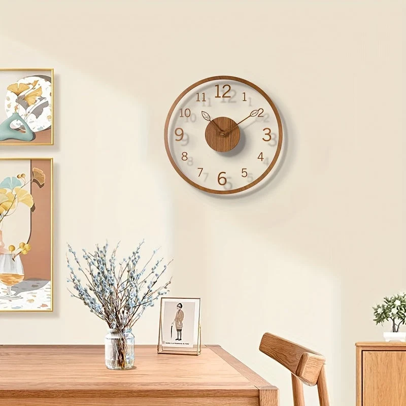 Euroselle Minimalist Floating Wall Clock With Leaf Hand Design
