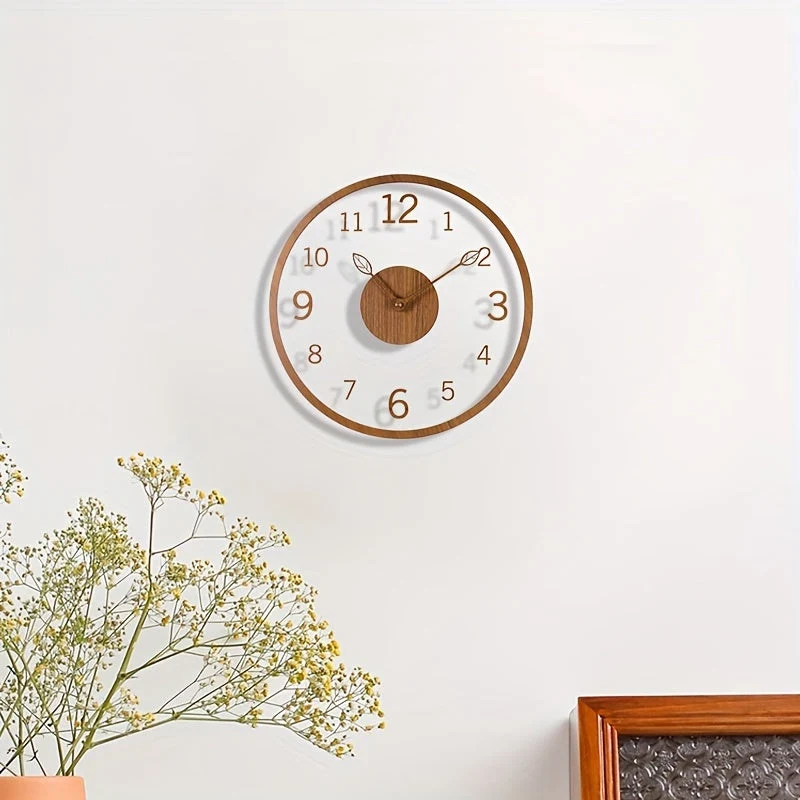 Euroselle Minimalist Floating Wall Clock With Leaf Hand Design
