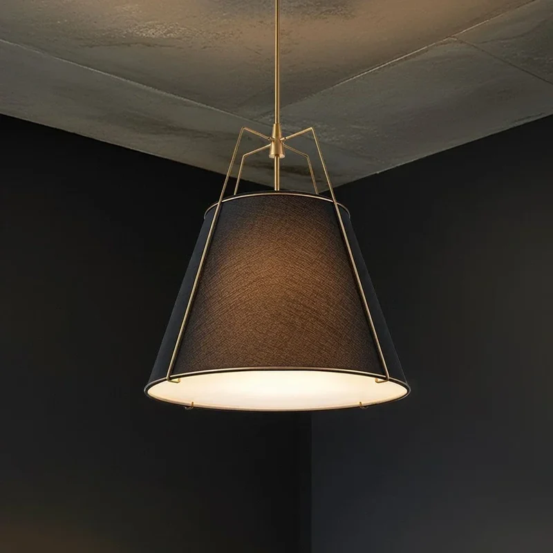Euroselle Modern Linen Tapered Cone Pendant Light With Brass Accents, Four Lights