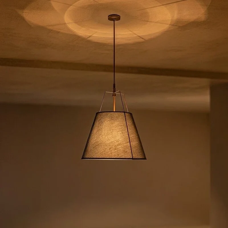 Euroselle Modern Linen Tapered Cone Pendant Light With Brass Accents, Four Lights