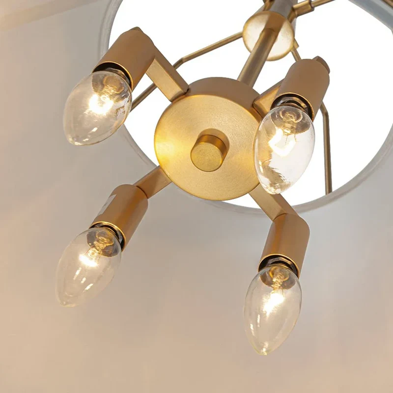 Euroselle Modern Linen Tapered Cone Pendant Light With Brass Accents, Four Lights