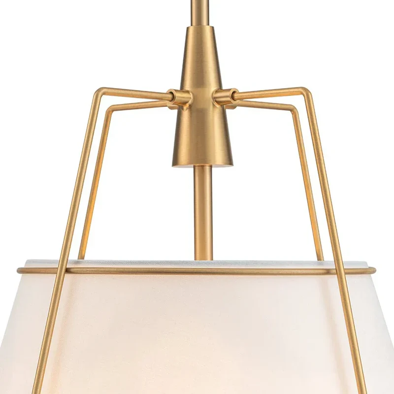Euroselle Modern Linen Tapered Cone Pendant Light With Brass Accents, Four Lights