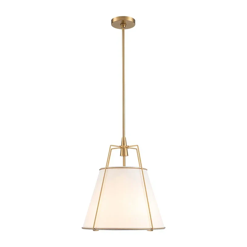 Euroselle Modern Linen Tapered Cone Pendant Light With Brass Accents, Four Lights