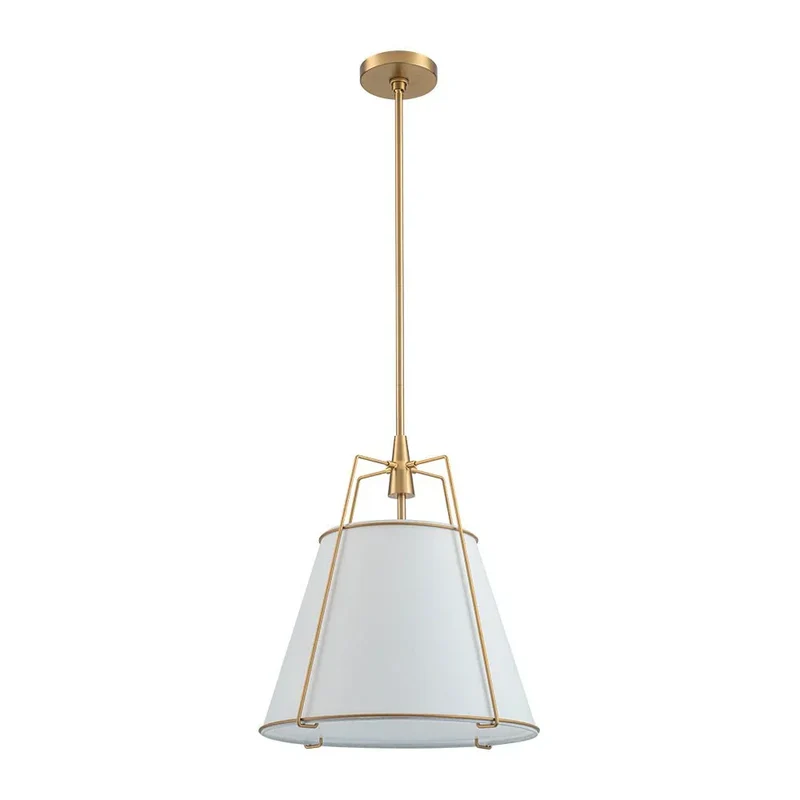 Euroselle Modern Linen Tapered Cone Pendant Light With Brass Accents, Four Lights