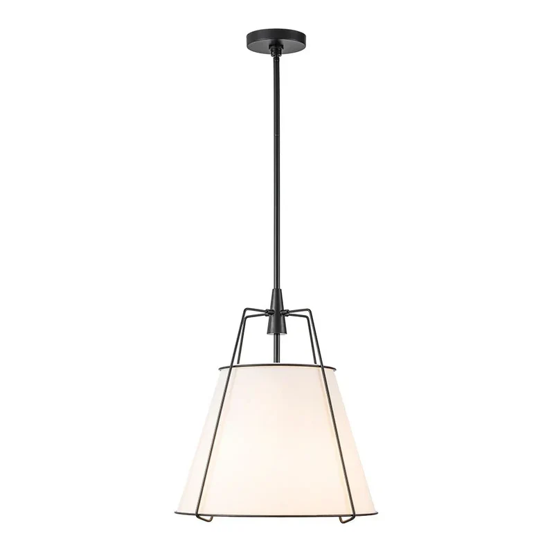 Euroselle Modern Linen Tapered Cone Pendant Light With Brass Accents, Four Lights