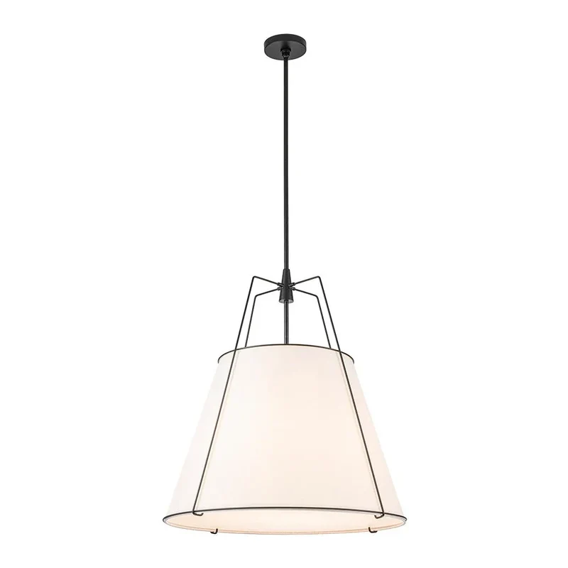 Euroselle Modern Linen Tapered Cone Pendant Light With Brass Accents, Four Lights