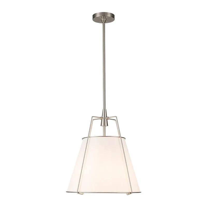 Euroselle Modern Linen Tapered Cone Pendant Light With Brass Accents, Four Lights