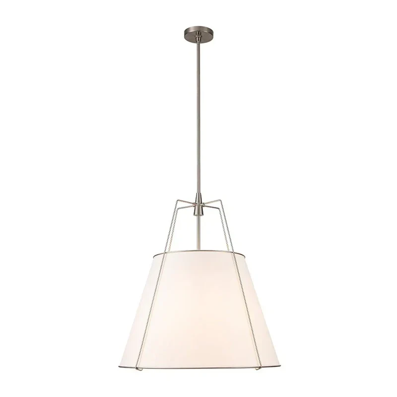 Euroselle Modern Linen Tapered Cone Pendant Light With Brass Accents, Four Lights