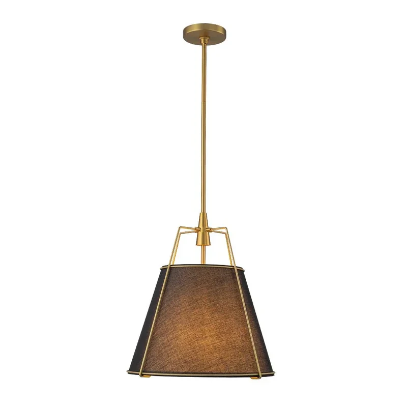 Euroselle Modern Linen Tapered Cone Pendant Light With Brass Accents, Four Lights