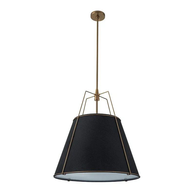 Euroselle Modern Linen Tapered Cone Pendant Light With Brass Accents, Four Lights