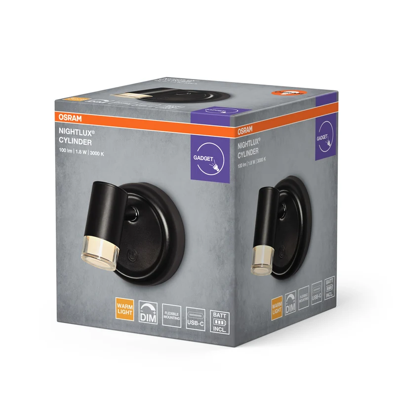 OSRAM NIGHTLUX CYLINDER Dimmbar Wiederaufladbare USB Leuchte Schwarz
