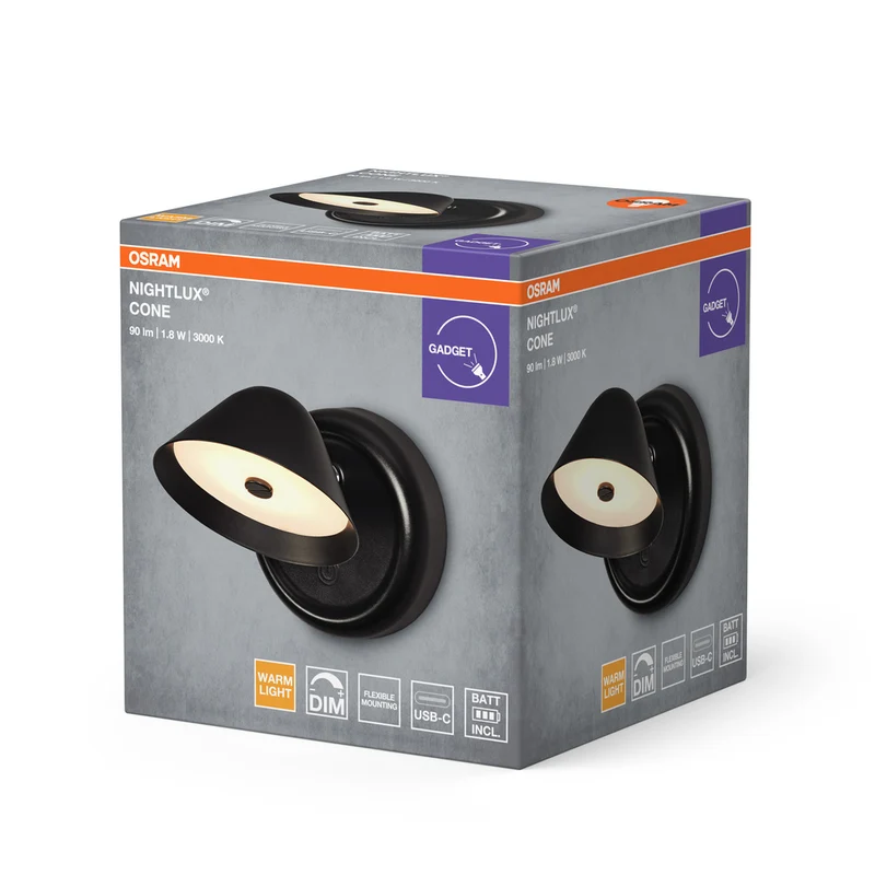 OSRAM NIGHTLUX CONE Dimmbar Wiederaufladbare USB Leuchte Schwarz
