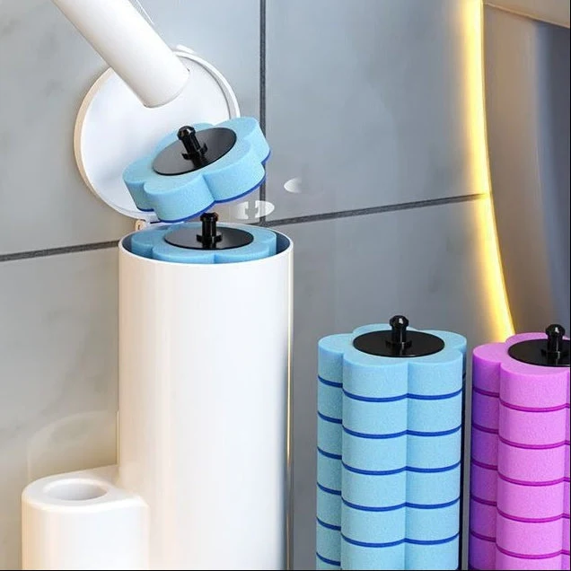 Euroselle Durable Toilet Brush With Holder For Under Rim Cleaning