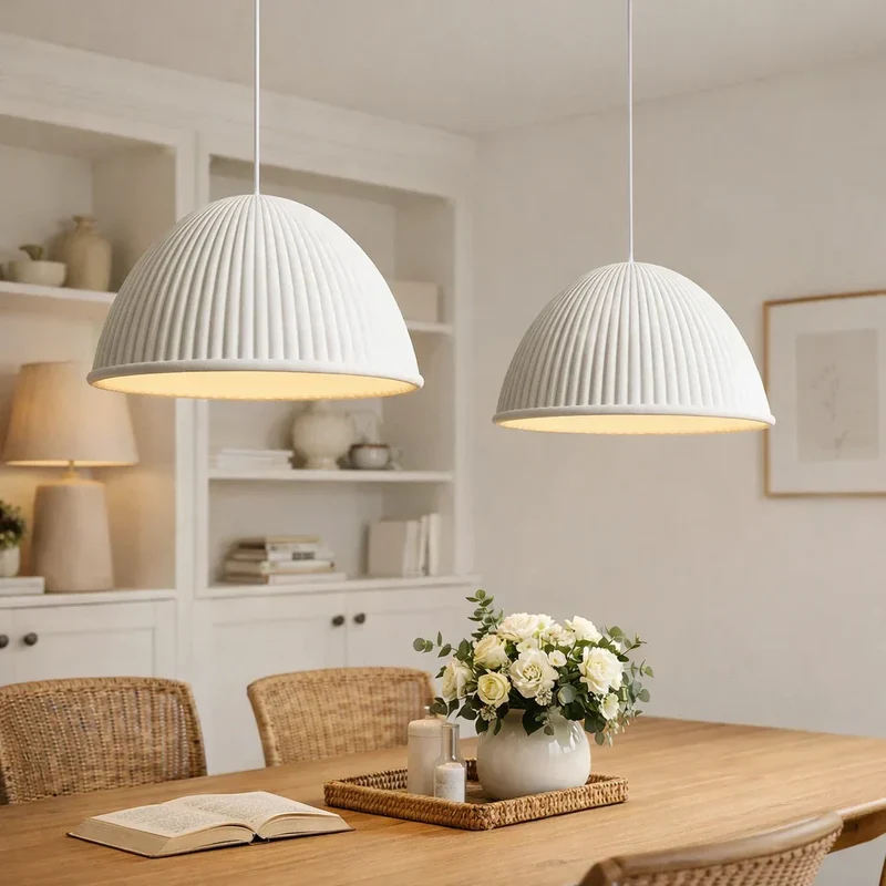 Euroselle Modern Ribbed Shade Resin Dome Pendant Light, One Light