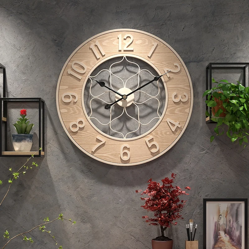 Euroselle Vintage Iron And Wood Wall Statement Clock