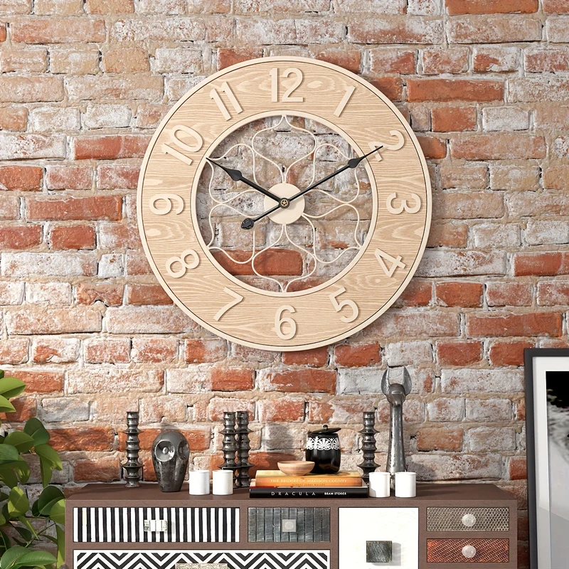 Euroselle Vintage Iron And Wood Wall Statement Clock