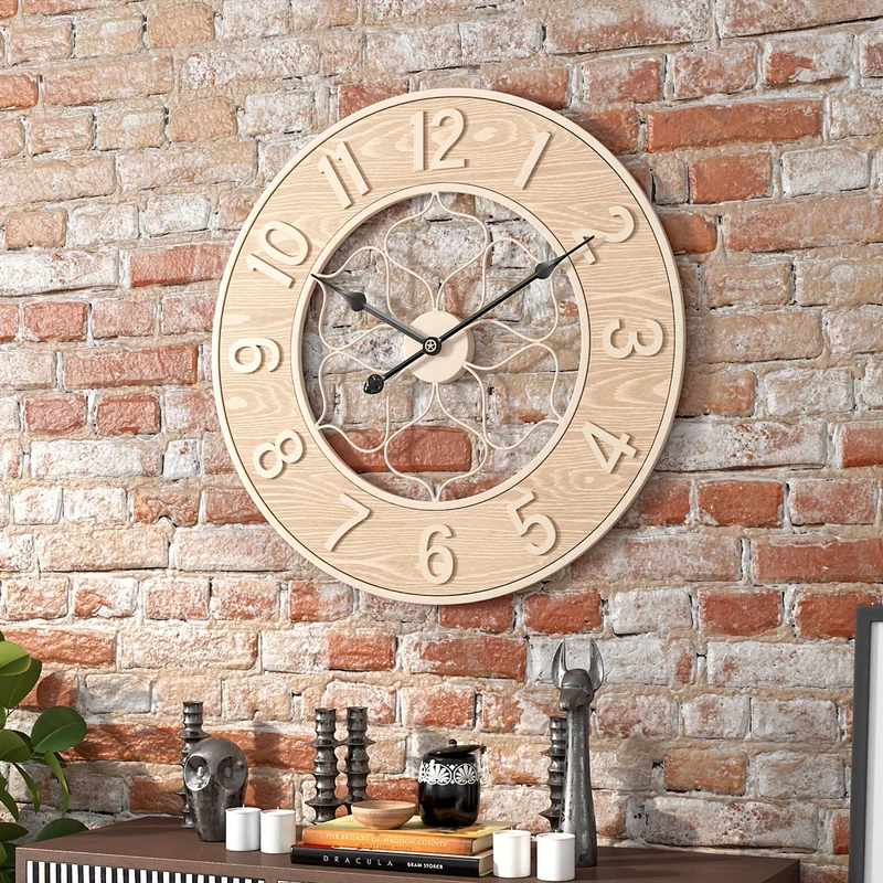 Euroselle Vintage Iron And Wood Wall Statement Clock