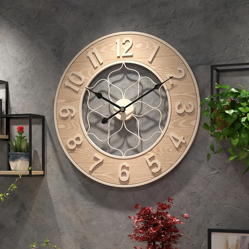 Euroselle Vintage Iron And Wood Wall Statement Clock
