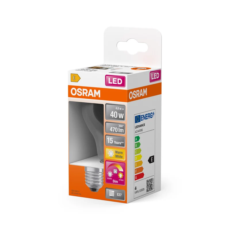 OSRAM CLASSIC A GLOWdim LED Lampe 4W 822…827 E27, 470 lm, 2200…2700 K, Tunable Warm White