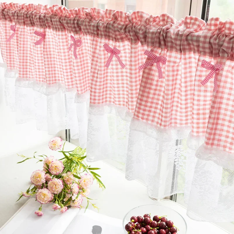 Euroselle Plaid Lace Half Curtain For Small Kitchen Windows