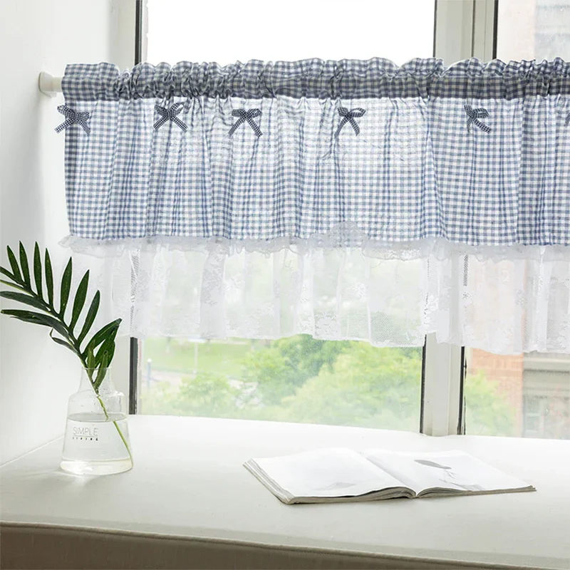 Euroselle Plaid Lace Half Curtain For Small Kitchen Windows