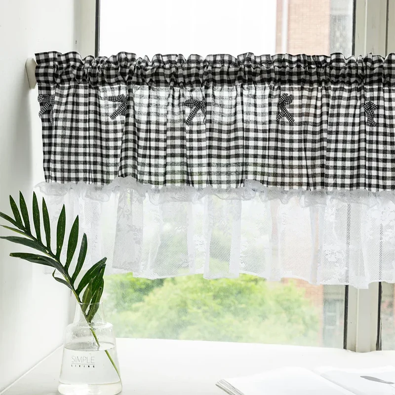 Euroselle Plaid Lace Half Curtain For Small Kitchen Windows