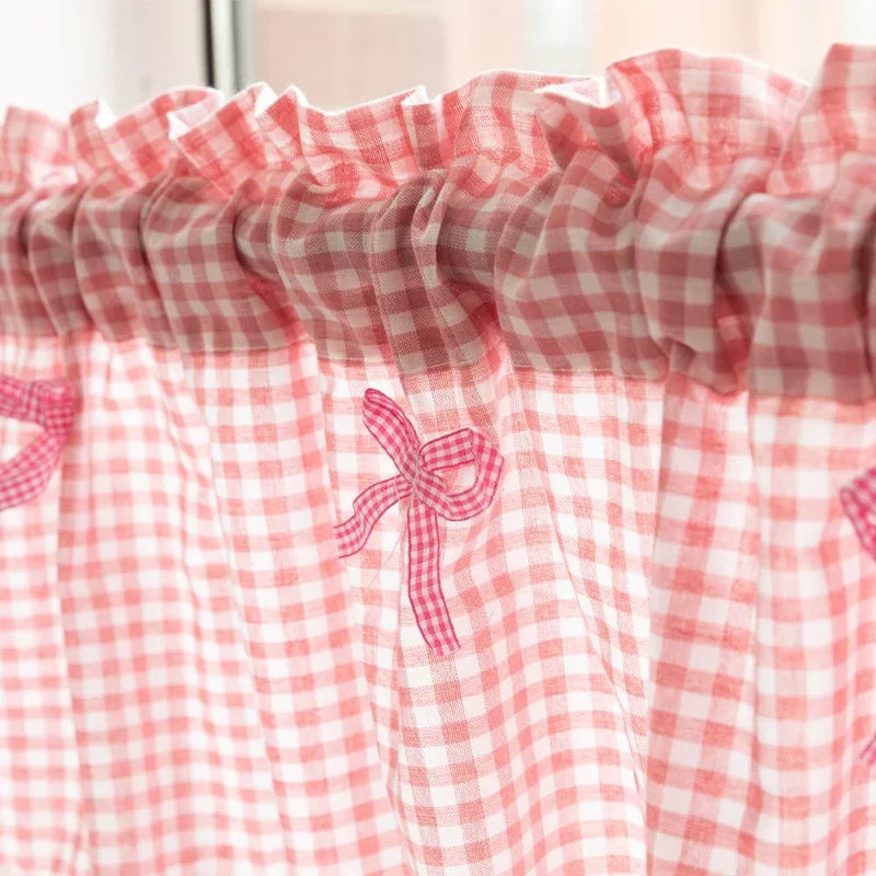 Euroselle Plaid Lace Half Curtain For Small Kitchen Windows
