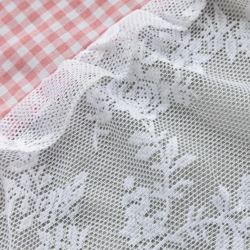 Euroselle Plaid Lace Half Curtain For Small Kitchen Windows