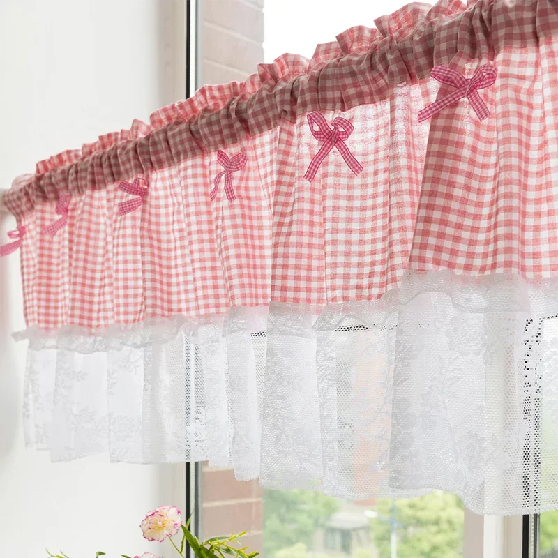 Euroselle Plaid Lace Half Curtain For Small Kitchen Windows