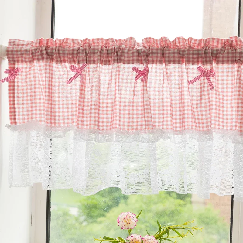 Euroselle Plaid Lace Half Curtain For Small Kitchen Windows