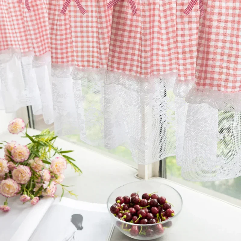 Euroselle Plaid Lace Half Curtain For Small Kitchen Windows