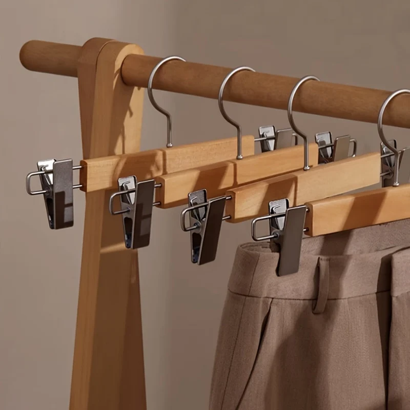 Euroselle Solid Lotus Wood Hangers With Adjustable Metal Clips 10 Pack