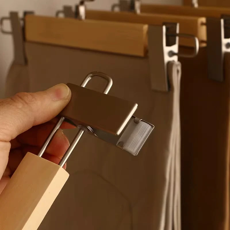 Euroselle Solid Lotus Wood Hangers With Adjustable Metal Clips 10 Pack