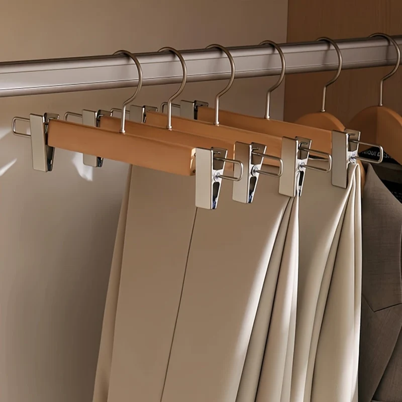 Euroselle Solid Lotus Wood Hangers With Adjustable Metal Clips 10 Pack