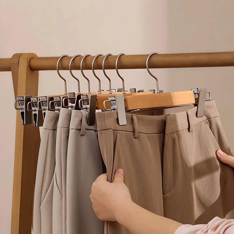 Euroselle Solid Lotus Wood Hangers With Adjustable Metal Clips 10 Pack