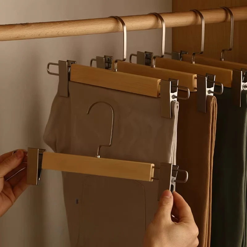 Euroselle Solid Lotus Wood Hangers With Adjustable Metal Clips 10 Pack