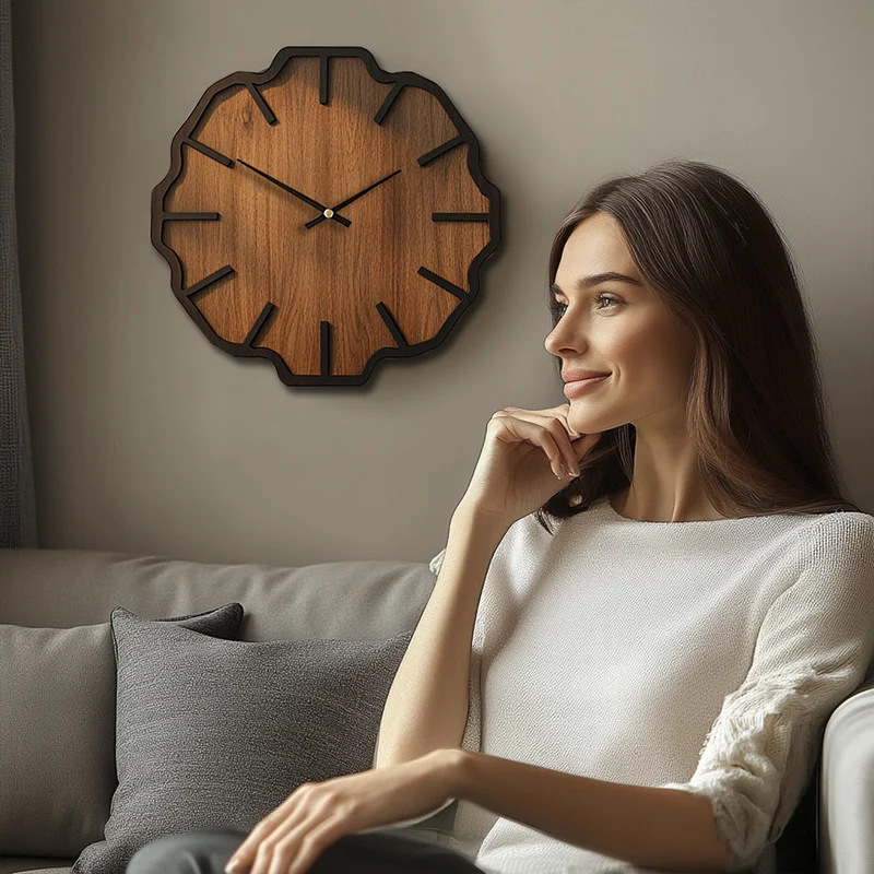 Euroselle Decorative Irregular Wooden Wall Clock Battery Operated