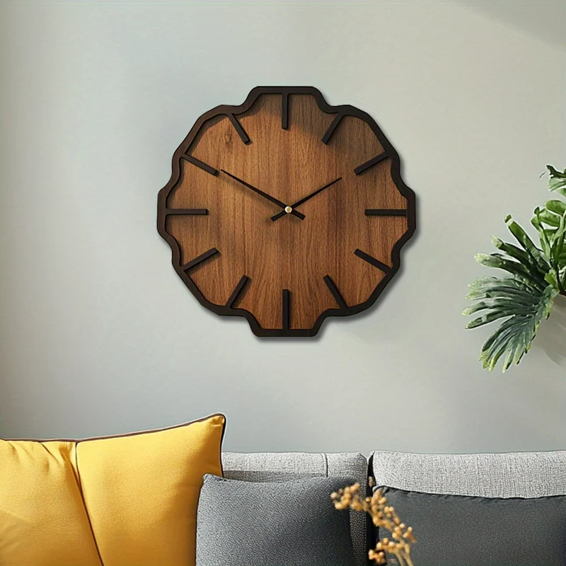 Euroselle Decorative Irregular Wooden Wall Clock Battery Operated