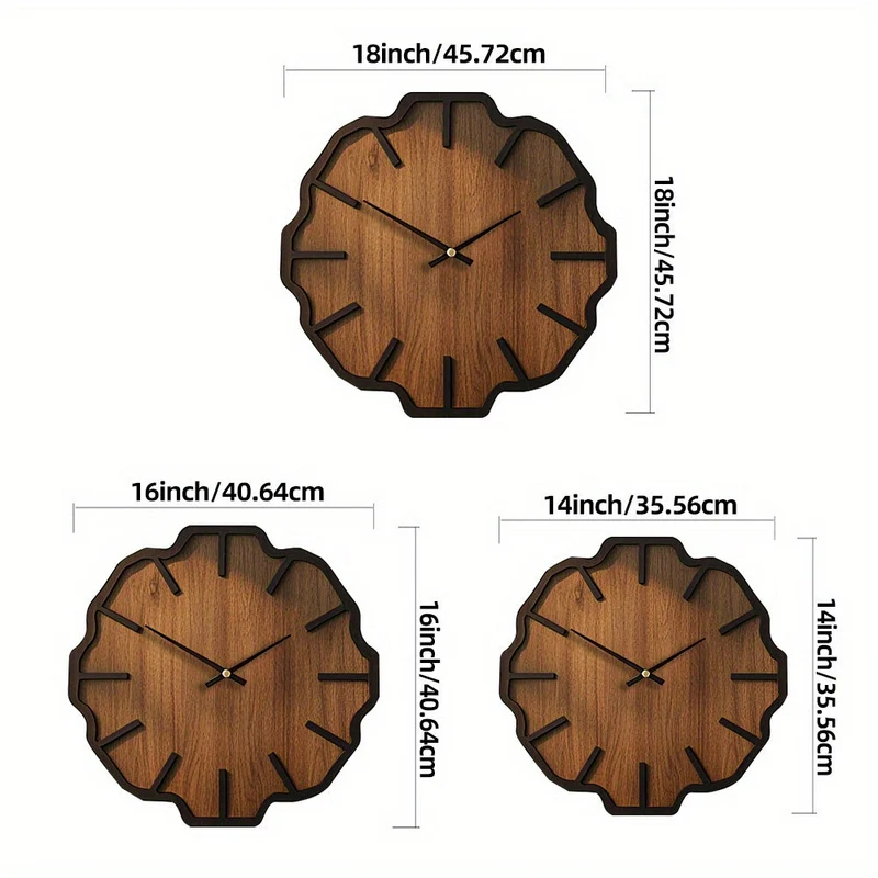 Euroselle Decorative Irregular Wooden Wall Clock Battery Operated
